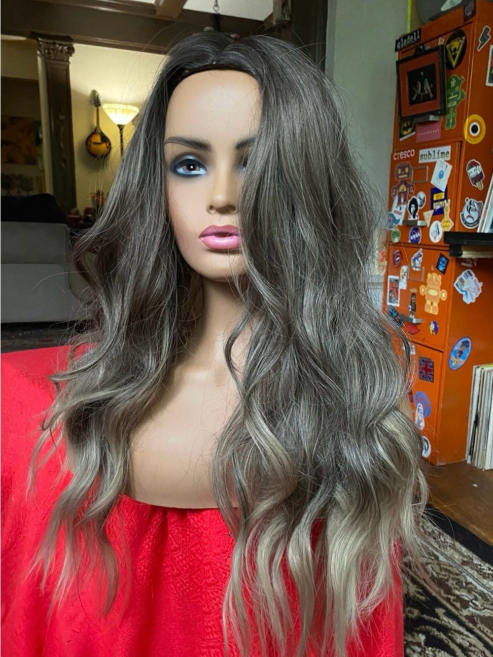 Maple and ash brunette blonde sexy curls wig